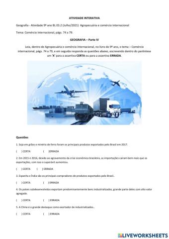 Agropecuária e comercio internacional - Comércio internacional, págs. 74 a 79