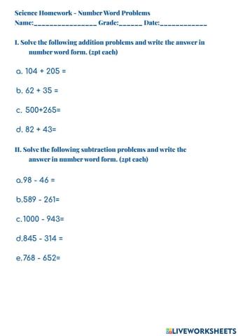 Number Word Problems