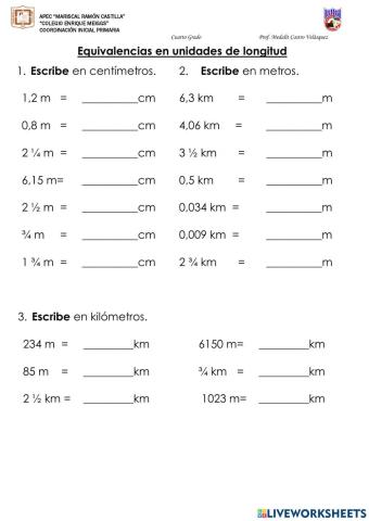 EQUIVALENCIAS EN cm, m y km -