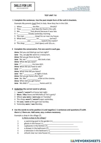 Test simple past regular and irregular verbs