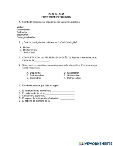 Family member vocabulary