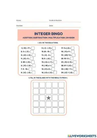 ใบงานบวกลบคูณหารจำนวนเต็ม1