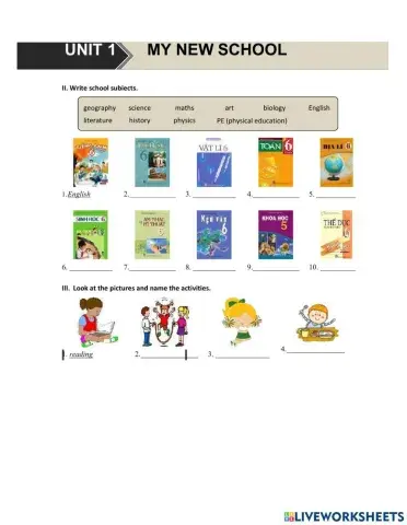 MLH6 - Unit 1 - My new school-BII-BXIII