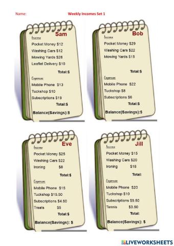 Weekly Budgets Set 2