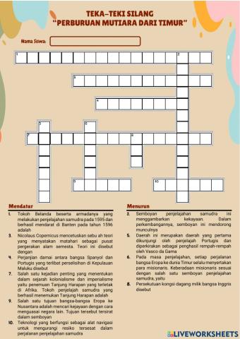 Teka-Teki Silang Materi -Perburuan Mutiara dari Timur-