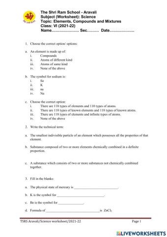 Elements, compounds and mixtures