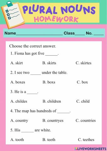 Plural nouns worksheet