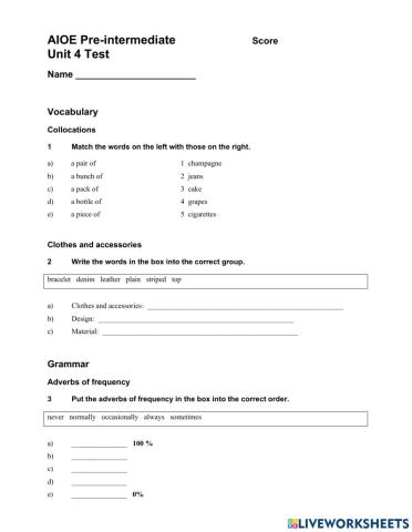 AIOE PRE INTERMEDIATE Unit 4
