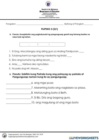 Tamang Bantas- Parirala at Pangungusap