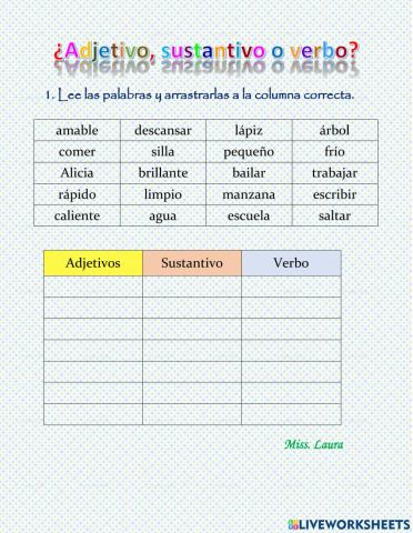 Adjetivos, sustantivos y verbos