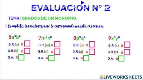 Evaluación de álgebra