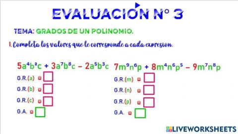 Evaluación de álgebra