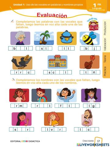 Uso de las vocales en palabras y nombres propios