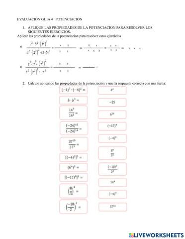 PROPIEDADES DE LA POTENCIACION GRADOS SEXTO 