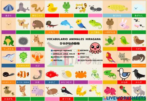 Animales japones hiragana