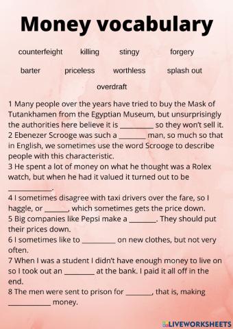 Money vocabulary