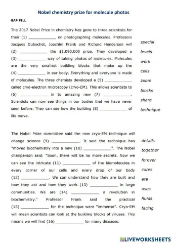 Nobel Chemistry Prize for Molecule Photos GAP FILL
