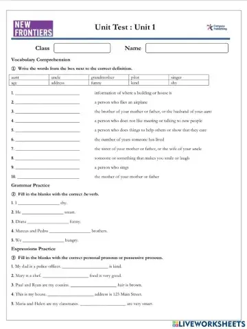 New Frontiers : Unit 1 Test A