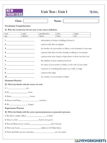 New Frontiers : Unit 1 Test A