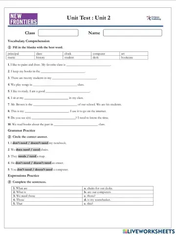 New Frontiers : Unit 2 Test A