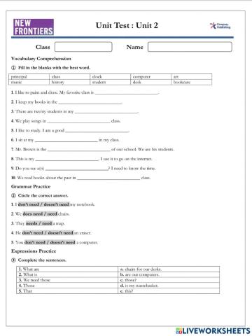 New Frontiers : Unit 2 Test A