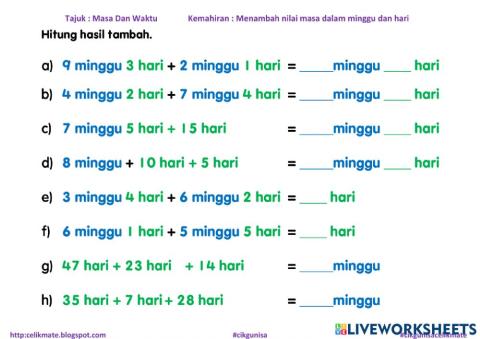 Menambah nilai masa minggu dan hari