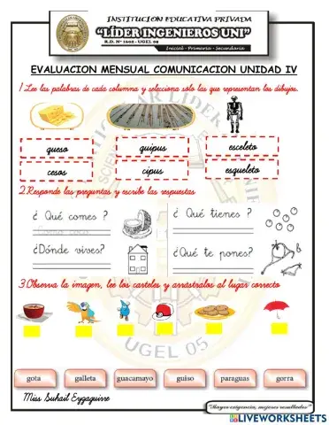 Examen mensual de comunicación IV unidad