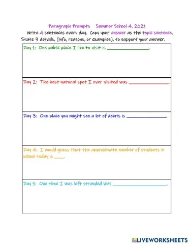 Summer School Paragraphs 4