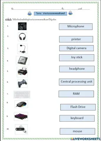 แบบฝึกหัด ส่วนประกอบของคอมพิวเตอร์