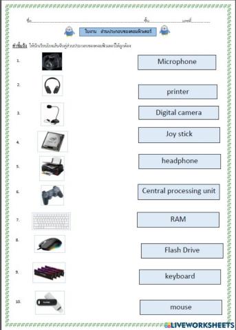 แบบฝึกหัด ส่วนประกอบของคอมพิวเตอร์