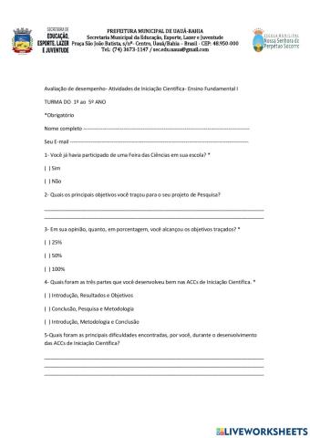 Avaliação da feira de ciências