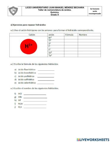 Nomenclatura de hidracidos