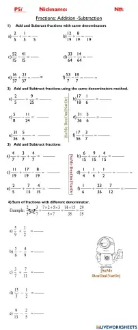 Fractions: Addition-Subtraction