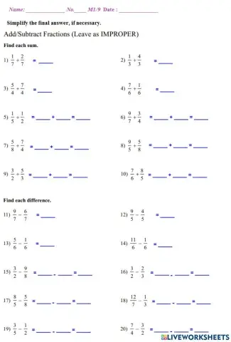 Adding and subtracting fractions