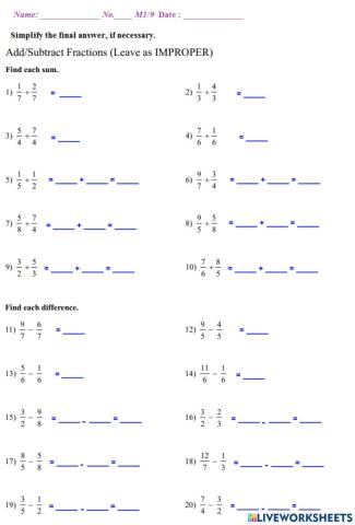 Adding and subtracting fractions