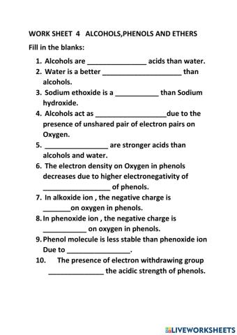 Fill in the blanks: (alcohols,phenols and ethers