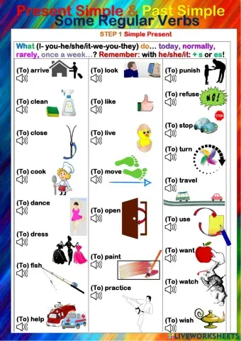 Simple Present and Simple past of some regular verbs