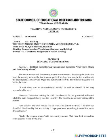 Class VII - Unit - 1 - Worksheet - 2