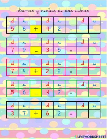 Sumas y restas de dos cifras