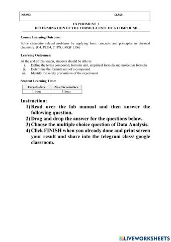 Pre lab experiment 1 (ZINC CHLORIDE)