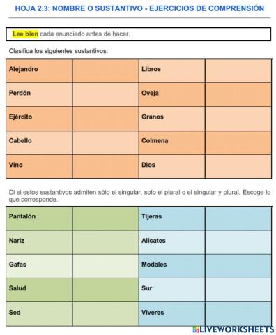 Nombre o sustantivo - ejercicio 3