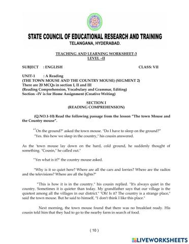 Class VII - Unit - 1 - Worksheet - 3