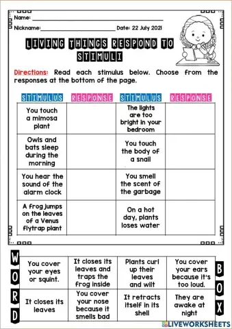 Living Things Respond to Stimuli