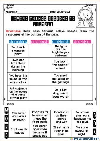 Living Things Respond to Stimuli