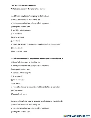 Exercises on business presentation