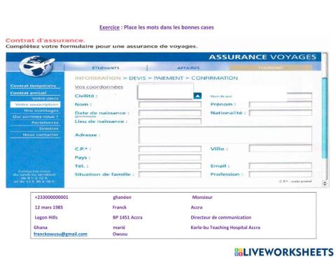 Formulaire assurance de voyage homme