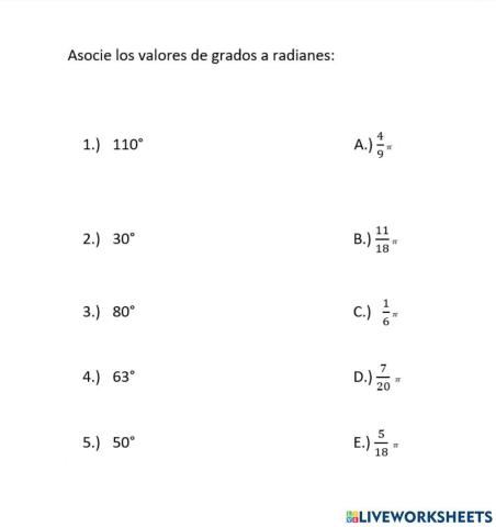 Pasar grados a radianes