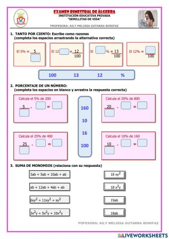 Evaluación bimestral de Álgebra