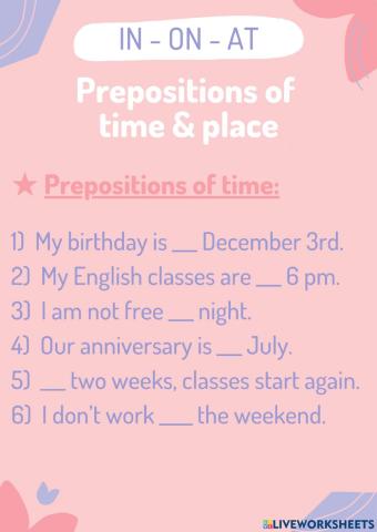 Prepositions of time and place