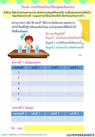 ใบงานการแก้ปัญหา โดยใช้เหตุผลเชิงตรรกะ